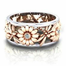 Новые креативные элегантные Подсолнух Стрекоза кольцо на палец с отверстиями женские ювелирные изделия двухцветные вечерние кольца на свадьбу 2024 - купить недорого