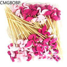 100pcs 12cm Flamingo Heart Pearl Bamboo Pick Buffet Cupcake Fruit Fork Party Dessert Salad Stick Cocktail Skewer for Wedding 2024 - buy cheap