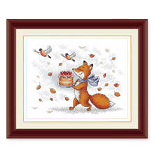 Kit de punto de cruz "Fox's birthday", bordado de tela impresa de animales de dibujos animados, 14ct 11ct, costura artesanal, Fishxx 2024 - compra barato