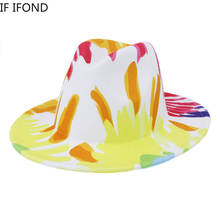 Sombrero Fedora de ala ancha para mujer, gorro de fieltro de lana con estampado colorido, estilo Jazz, talla 56-58CM 2024 - compra barato