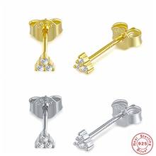 Gold Color Zircon Stud Earrings for Women Girls 925 Sterling Silver Mini CZ Crystal Stud Earrings 2019 Cute Tiny Earings Gift H4 2024 - купить недорого