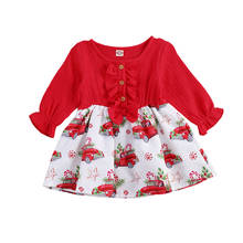 2020 От 0 до 4 лет одежда для малышей для девочек рождественское платье красные однотонные хлопковые льняной топ с бантом и оборкой, длинный рукав, с принтом в виде машинок; Платье трапециевидной формы платье на каждый день 2024 - купить недорого