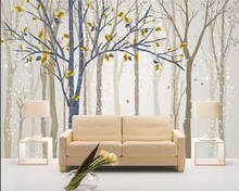 Papel tapiz personalizado para decoración de muebles, mural 3d DE FOTOS nórdicas pintadas a mano de bosque, flores y pájaros, Fondo de TV 2024 - compra barato