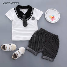 Toddler boy summer clothes suit newborn fashion toddler tshirt tops+shorts 2pcs striped clothing set kids set 0-2Y 2024 - buy cheap