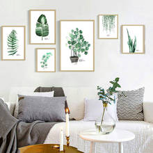 Pintura decorativa de plantas verdes nórdicas, pôsteres na parede, arte, aquarela, folhas, para decoração de sala de estar, casa 2024 - compre barato