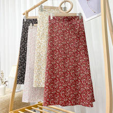 Модная летняя шифоновая пляжная юбка с принтом, универсальная Милая юбка с высокой талией и цветочным принтом для женщин, Корейская винтажная длинная юбка миди 2024 - купить недорого