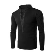 ZOGAA 2021 Men's Long Sleeve Shirt Cotton Round Tie Button Slim Solid Color Sports Top Suitable for Gym Sports Men's Clothing 2024 - buy cheap