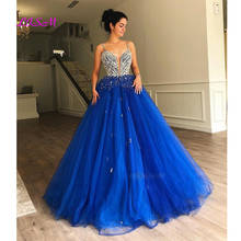 Glitter Crystal Princess Prom Dresses Spaghetti Straps Sweetheart Arabic Evening Dress Royal Blue  Long Party Gowns 2024 - buy cheap