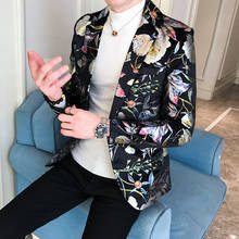 Новинка, мужские короткие блейзеры с цветочным принтом, приталенная куртка на одной пуговице, повседневная куртка, Мужской Блейзер X33 2024 - купить недорого