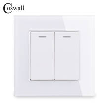 COSWALL 2 Gang 1 Way Crystal Tempered Glass Panel Light Switch On / Off Rocker Wall Switch Interruptor 16A Black White Grey Gold 2024 - buy cheap