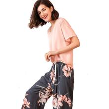 Pijamas de algodón con contraste de seda para mujer, ropa de casa cómoda con pantalones de manga corta, creación de verano, 101 2024 - compra barato