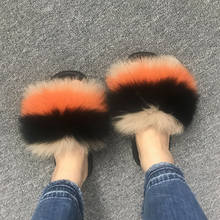 Real Fox Fur Slippers Women Slippers Summer  Non-slip Soft Soles Comfortable Home Sandals Fashion Flat Women's Furry slippers 2024 - buy cheap