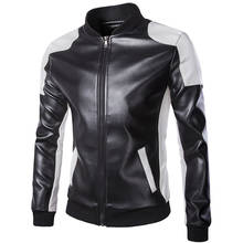 Men's Stand-up Collar Black and White Color Casual Leather Jacket 2021 New Fashion Youth Racing Suit Plus Size PU Leather Jacket 2024 - buy cheap