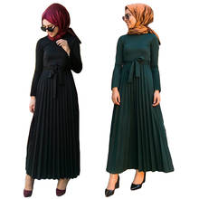 Vestido largo plisado de punto para mujer, Ramadán musulmán islámico, Abaya, manga acampanada, elástico, bohemio turco, moda de Dubái 2024 - compra barato