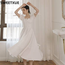 SWEETXUE 2021 Summer New Retro French Square Neck White Dress Fairy Party Elegant Sweet Chic Female Vestido Mujer 2024 - buy cheap