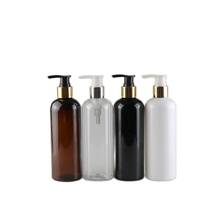Botella vacía de plástico PET para Gel de ducha, botella rellenable de 300ML X 20 en color blanco y negro con bomba de loción plateada/dorada, cosméticos y champú 2024 - compra barato