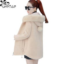 UHYTGF High quality Gold mink cashmere Winter woolen coat Women mink cashmere Hooded warm winter Wool jacket female Plus size280 2024 - buy cheap