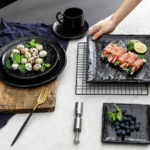 Plato de cerámica con diseño de piedra japonesa para cena, glaseado negro, plato para carne, ensalada, postre en casa, Sushi, vajilla cuadrada para restaurante 2024 - compra barato