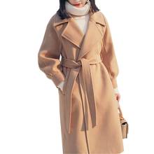 Women Woolen Jacket Medium Long New Korean Loose Overcoat Belt Winter Woolen Coats Female Fashion Tops Thick Warm Office Outwear 2024 - buy cheap