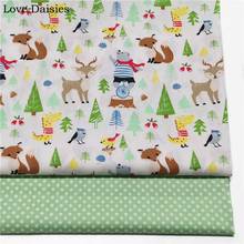 100% Cotton Twill GREEN BLUE WHITE Green Bear  Deer Fox Trees Dots Fabrics For Kids Bedding Cushion Sheet Doll Apparel Craft 2024 - buy cheap