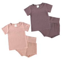 Lots Summer Kids Clothes set Baby Girls Pajamas Sets short Short Sleeve+Shorts Sleep Boys Nightwear 2pcs Solid color Sleepwear 2024 - buy cheap