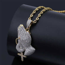 Iced Out Cubic Zircon Praying Hands Pendant With Cross Charms Necklace Fashion Luxury Hip Hop Designer Jewelry 2024 - buy cheap