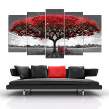 Modular 5 Panels Red Leaves Tree Scenery Landscape Canvas Painting Posters And Prints Wall Art Pictures for Living Room Decor 2024 - buy cheap