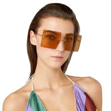 Солнцезащитные очки без оправы для мужчин и женщин, очки в квадратной оправе, с плоским верхом, с прозрачными красными и синими линзами, 2020 2024 - купить недорого