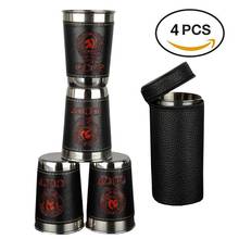 4Pcs/Lot 170ml Travel Cups Outdoor Camping Cup Tableware Home Wine Whiskey Mugs Stainless Steel With Black PU Leather For Hiking 2024 - buy cheap