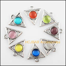 Moda 8pçs novo amuleto triangular com conectores mistos de pedra prateada tibetana 2024 - compre barato