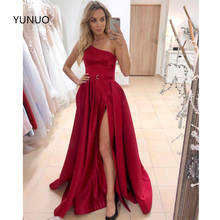 YUNUO Simples Cetim De Um Ombro Prom Vestido de Noite Vestidos Longos вечерние платья Sexy Side Dividir Vestidos de Festa Formal vestidos 2024 - compre barato