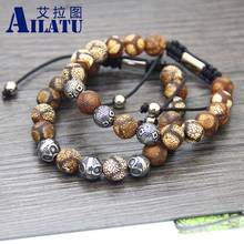 Ailatu новые винтажные шаровые мужские браслеты из нержавеющей стали с натуральным камнем Dzi Eye 10 мм, ювелирные изделия, никогда не линяют, высокое качество 2024 - купить недорого