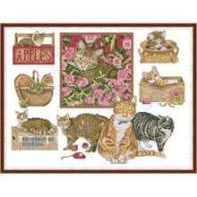 Kit de ponto cruz com estampa de gato, bordado chinês 14ct 11ct, conjunto de costura, artesanato, pintura de decoração de casa 2024 - compre barato