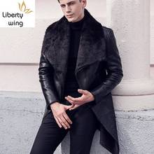 Italy Men Winter Lining Long Style Motorcycle Jacket Business Casual Faux Fur Collar Warm Outwear Coats Pu Leather Jackets 2024 - buy cheap