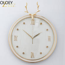 Reloj de pared nórdico de lujo, mecanismo de reloj de Metal grande, relojes creativos dorados para sala de estar, decoración moderna de ciervo silencioso para el hogar 2024 - compra barato