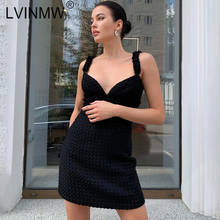 Lvinmw-vestido feminino sem mangas, cor sólida, slim, decote em v, costas abertas, mini vestido reto, plissado, chique, roupas para rua 2024 - compre barato