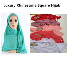 Promoção de venda! Lenço hijab feminino quadrado, cachecol feminino com strass checo 2024 - compre barato