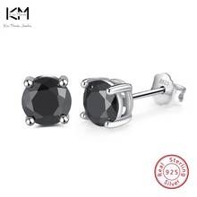 Beso MANDY 925 mujeres de plata esterlina Stud pendientes puntas configuración AAA negro de circón cúbico pendiente Simple joyería de moda KSE84-B 2024 - compra barato