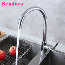 Kitchen Faucets Senducs Solid Brass Kitchen Faucet Single Handle Hot Cold Kitchen Sink Mixer Tap Chrome Kitchen Mixer Faucet 2024 - buy cheap