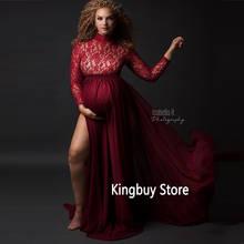 Sexy Lace Bodysuit +High Split Pregnancy Gown Dress Photography Elegant Long Sleeve Maternity Maxi Gown Dresses for Photo Shoot 2024 - buy cheap