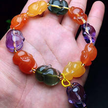 Pulseira de cristal natural de cor fina, esculpida à mão, feng shui, contas de raposa, pulseiras sorte para mulheres, joias engraçadas fofas de amuleto 2024 - compre barato