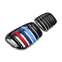 Rejilla delantera de riñón doble para BMW, accesorio de Color negro con acabado brillante y líneas de colores M, modelos X1, F48 y F49, años 2015 A 2019, 1 par 2024 - compra barato
