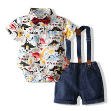 0-24M Newborn Baby Boy Short Sleeve Cartoon Dinosaur Print Bodysuit Tops Suspender Shorts Bottom 2PCS Summer Clothes Set 2024 - buy cheap
