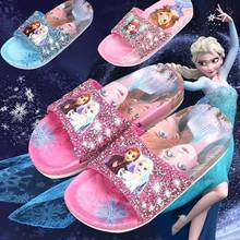 Disney congelado Elsa Anna zapatos para niñas niños de dibujos animados princesa plana niños casa de playa dentro de los zapatos y zapatillas exteriores 2024 - compra barato