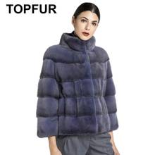 TOPFUR Dark Gray Jacket Women Leather Jacket Plus Size Winter Coat Women Real Fur Coat With Fur Collar Nine Quarter Sleeves