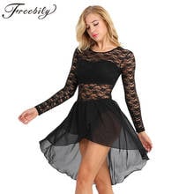 Vestido feminino assimétrico de chiffon, vestido para patinação artística com renda longa, roupa de dança para balé e palco 2024 - compre barato