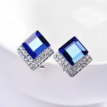 925 Silver Simple Stylish Blue Crystal Cubic Stud Earrings for Women Elegant Wedding Fine Gifts Female Brilliant Jewelry Luxury 2024 - buy cheap