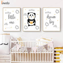 Sonhar Um Pouco Grande Impressão Coração amarelo Panda Bonito Dos Desenhos Animados Pintura Da Lona Arte Da Parede Do Berçário Do Bebê Quarto Decoratin Imagem Decor 2024 - compre barato