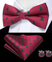Oi-tie moda laços de natal para homem vermelho verde árvore de natal papai noel gravata borboleta bolso quadrado abotoaduras definir gravata borboleta masculina de seda 2024 - compre barato