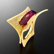 Stylish Design Geometric Statement Bridal Ring for Women Red Square Cut Zircon Yellow Gold Color Wedding Anniversary Rings 2024 - buy cheap